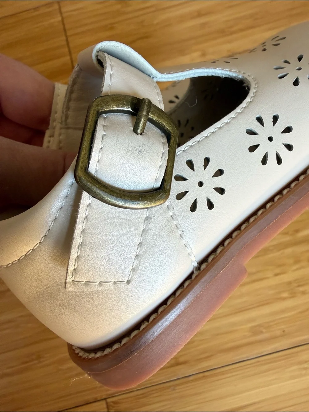Felix & Flora Cream Mary Jane Floral Cutout Dress Shoes for Kids